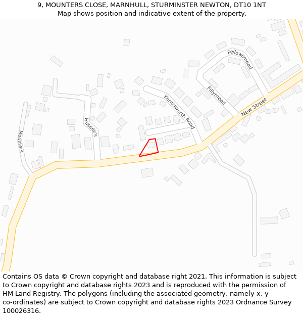 9, MOUNTERS CLOSE, MARNHULL, STURMINSTER NEWTON, DT10 1NT: Location map and indicative extent of plot