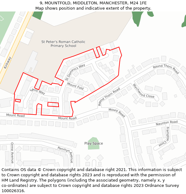 9, MOUNTFOLD, MIDDLETON, MANCHESTER, M24 1FE: Location map and indicative extent of plot