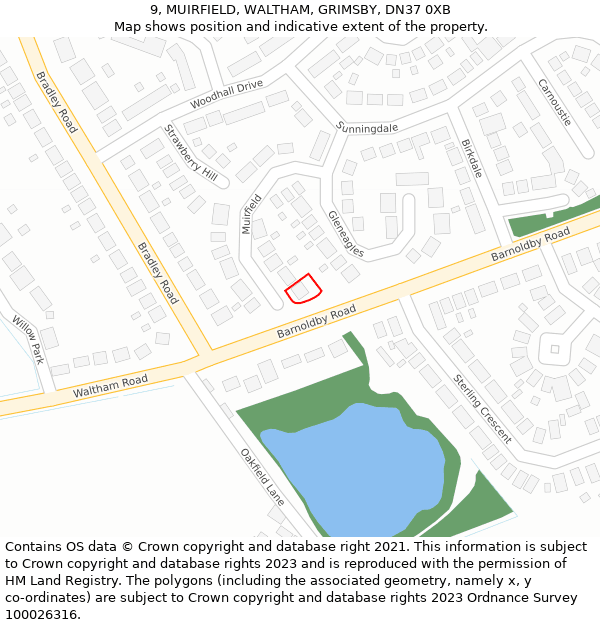 9, MUIRFIELD, WALTHAM, GRIMSBY, DN37 0XB: Location map and indicative extent of plot