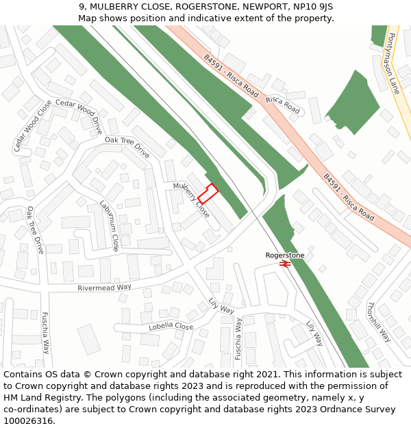 9, MULBERRY CLOSE, ROGERSTONE, NEWPORT, NP10 9JS: Location map and indicative extent of plot