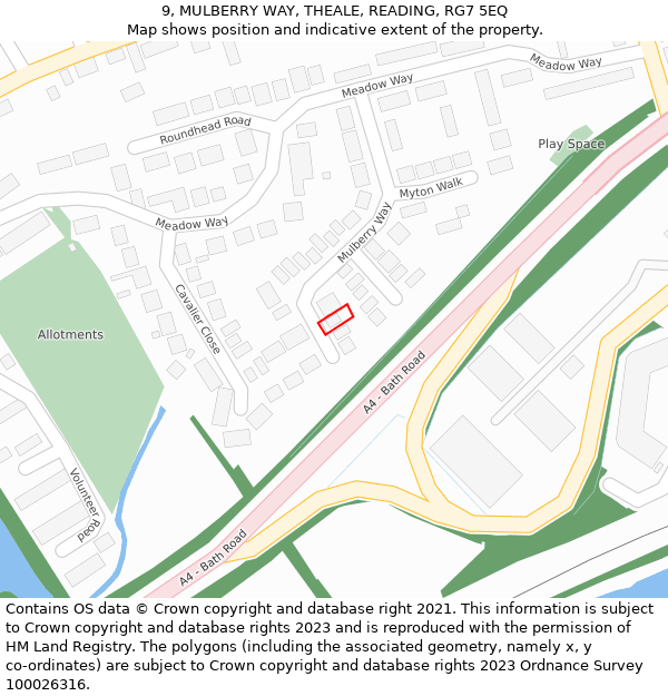 9, MULBERRY WAY, THEALE, READING, RG7 5EQ: Location map and indicative extent of plot