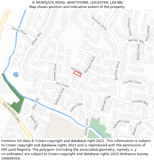 9, MUNTJACK ROAD, WHETSTONE, LEICESTER, LE8 6BJ: Location map and indicative extent of plot
