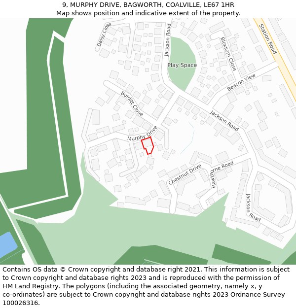 9, MURPHY DRIVE, BAGWORTH, COALVILLE, LE67 1HR: Location map and indicative extent of plot