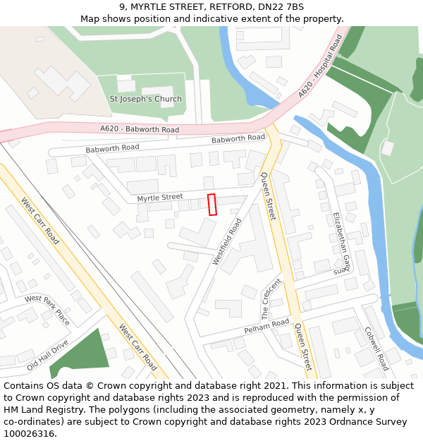 9, MYRTLE STREET, RETFORD, DN22 7BS: Location map and indicative extent of plot