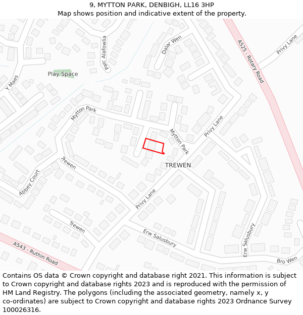 9, MYTTON PARK, DENBIGH, LL16 3HP: Location map and indicative extent of plot