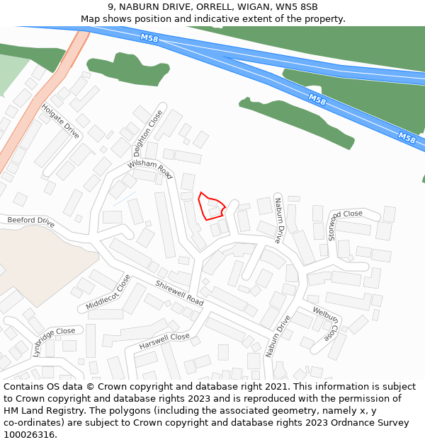 9, NABURN DRIVE, ORRELL, WIGAN, WN5 8SB: Location map and indicative extent of plot