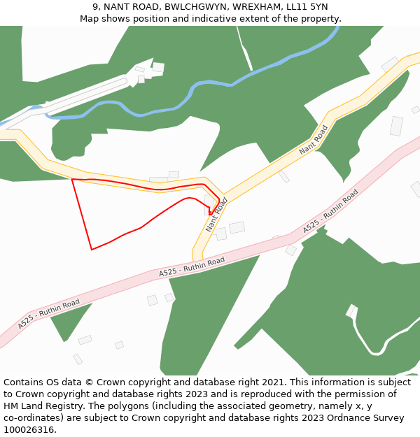 9, NANT ROAD, BWLCHGWYN, WREXHAM, LL11 5YN: Location map and indicative extent of plot