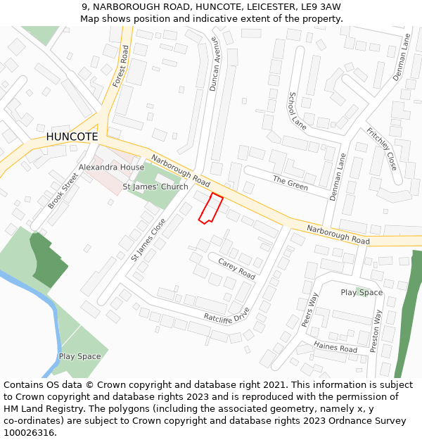 9, NARBOROUGH ROAD, HUNCOTE, LEICESTER, LE9 3AW: Location map and indicative extent of plot