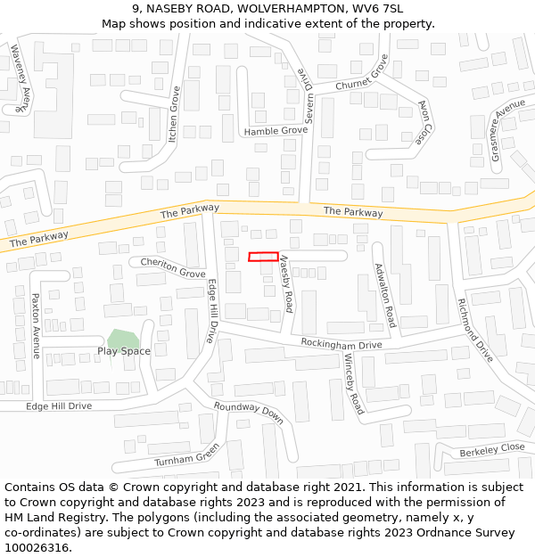 9, NASEBY ROAD, WOLVERHAMPTON, WV6 7SL: Location map and indicative extent of plot