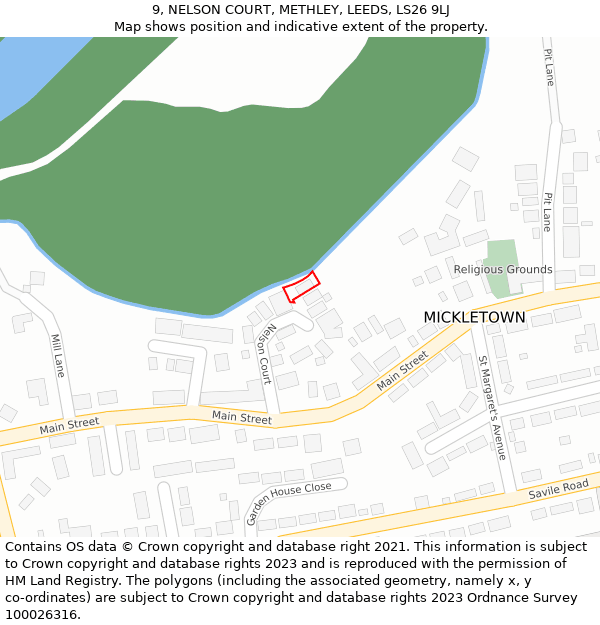 9, NELSON COURT, METHLEY, LEEDS, LS26 9LJ: Location map and indicative extent of plot