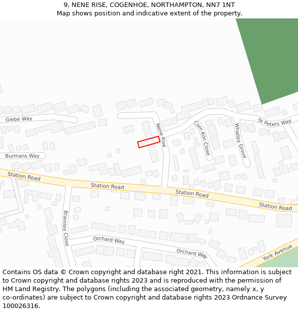 9, NENE RISE, COGENHOE, NORTHAMPTON, NN7 1NT: Location map and indicative extent of plot