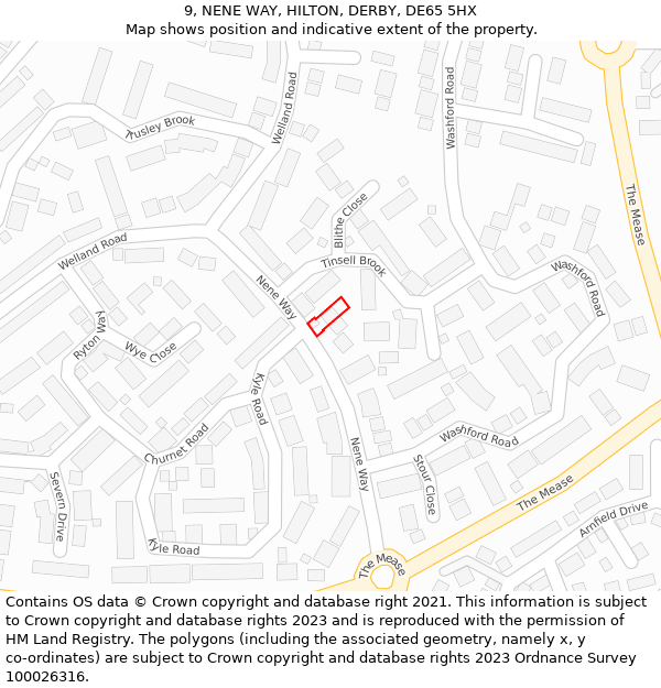 9, NENE WAY, HILTON, DERBY, DE65 5HX: Location map and indicative extent of plot