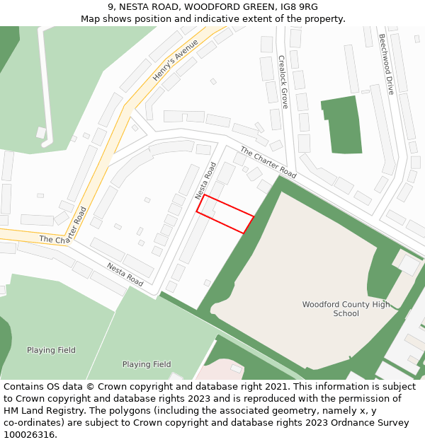 9, NESTA ROAD, WOODFORD GREEN, IG8 9RG: Location map and indicative extent of plot