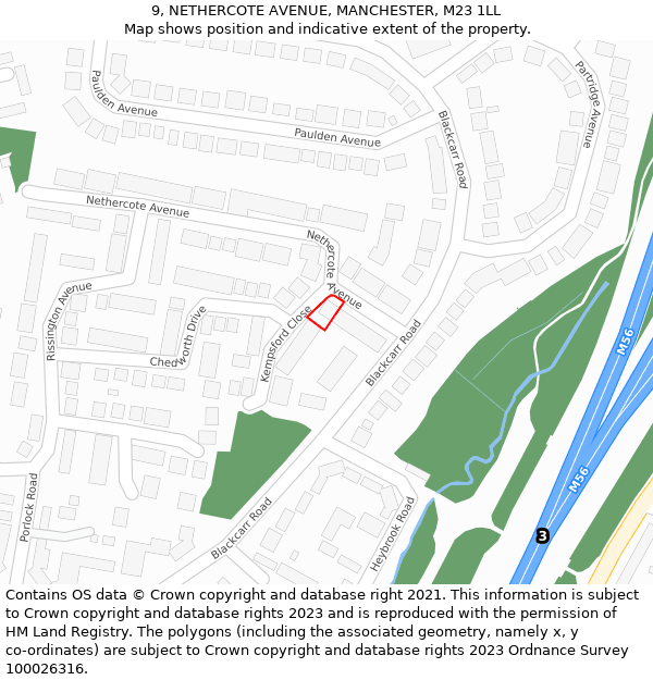 9, NETHERCOTE AVENUE, MANCHESTER, M23 1LL: Location map and indicative extent of plot