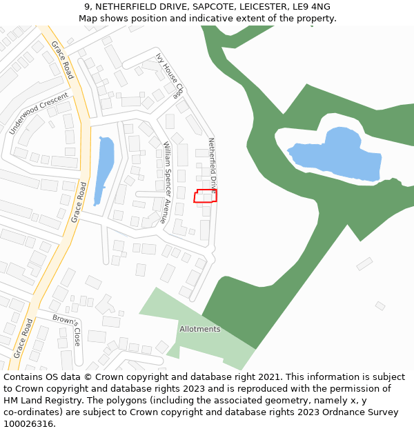 9, NETHERFIELD DRIVE, SAPCOTE, LEICESTER, LE9 4NG: Location map and indicative extent of plot