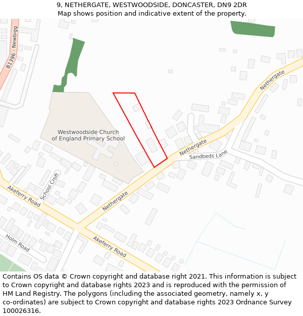 9, NETHERGATE, WESTWOODSIDE, DONCASTER, DN9 2DR: Location map and indicative extent of plot