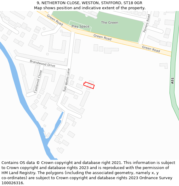 9, NETHERTON CLOSE, WESTON, STAFFORD, ST18 0GR: Location map and indicative extent of plot