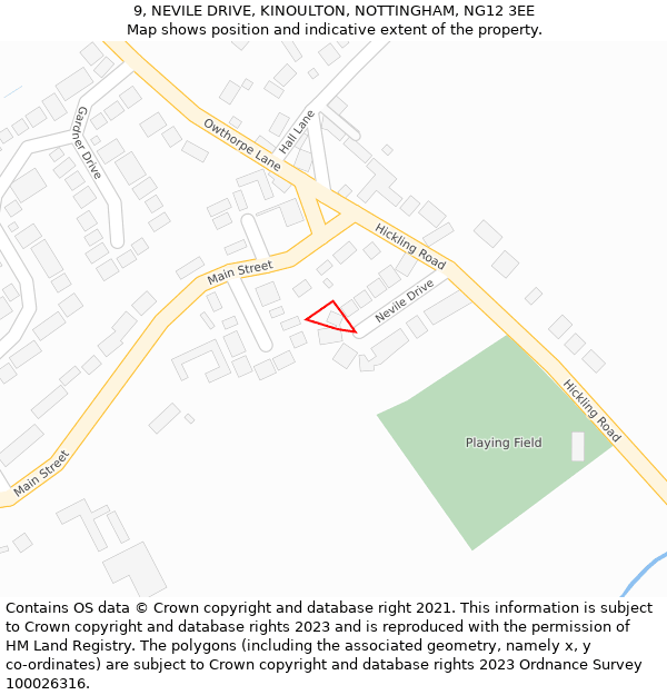 9, NEVILE DRIVE, KINOULTON, NOTTINGHAM, NG12 3EE: Location map and indicative extent of plot