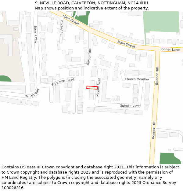 9, NEVILLE ROAD, CALVERTON, NOTTINGHAM, NG14 6HH: Location map and indicative extent of plot