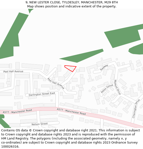 9, NEW LESTER CLOSE, TYLDESLEY, MANCHESTER, M29 8TH: Location map and indicative extent of plot