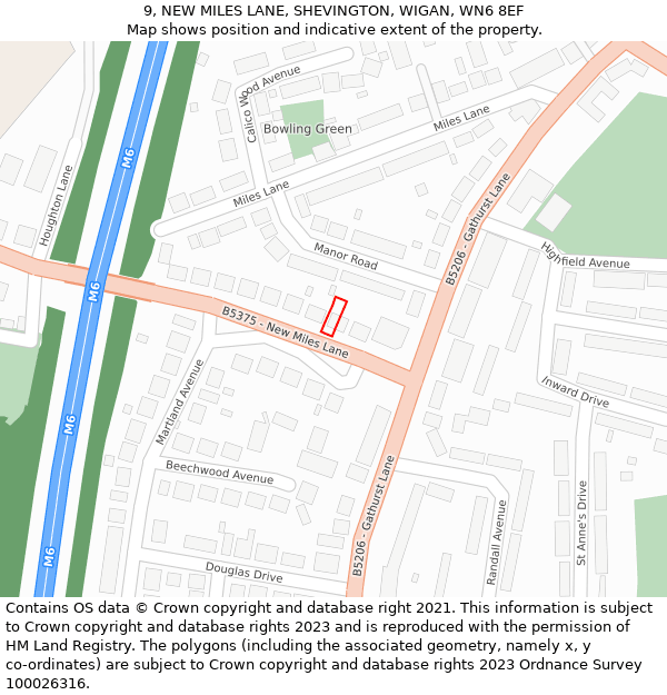 9, NEW MILES LANE, SHEVINGTON, WIGAN, WN6 8EF: Location map and indicative extent of plot