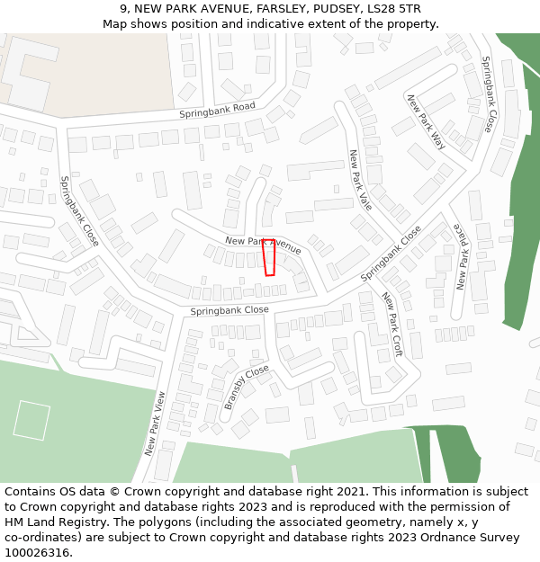 9, NEW PARK AVENUE, FARSLEY, PUDSEY, LS28 5TR: Location map and indicative extent of plot