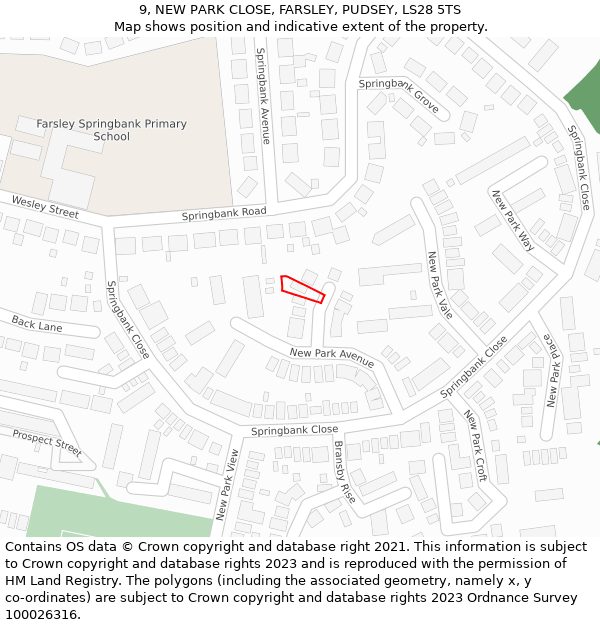 9, NEW PARK CLOSE, FARSLEY, PUDSEY, LS28 5TS: Location map and indicative extent of plot