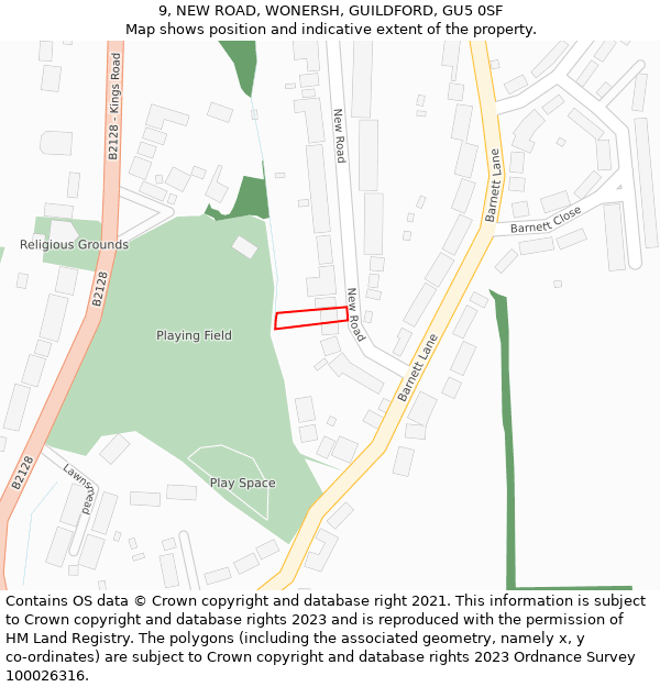 9, NEW ROAD, WONERSH, GUILDFORD, GU5 0SF: Location map and indicative extent of plot