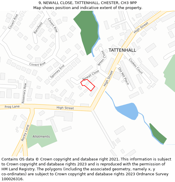 9, NEWALL CLOSE, TATTENHALL, CHESTER, CH3 9PP: Location map and indicative extent of plot