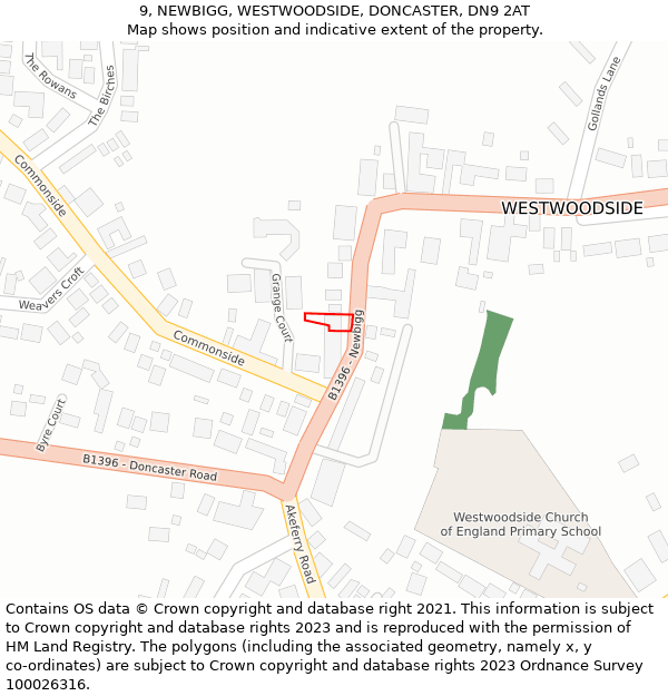 9, NEWBIGG, WESTWOODSIDE, DONCASTER, DN9 2AT: Location map and indicative extent of plot