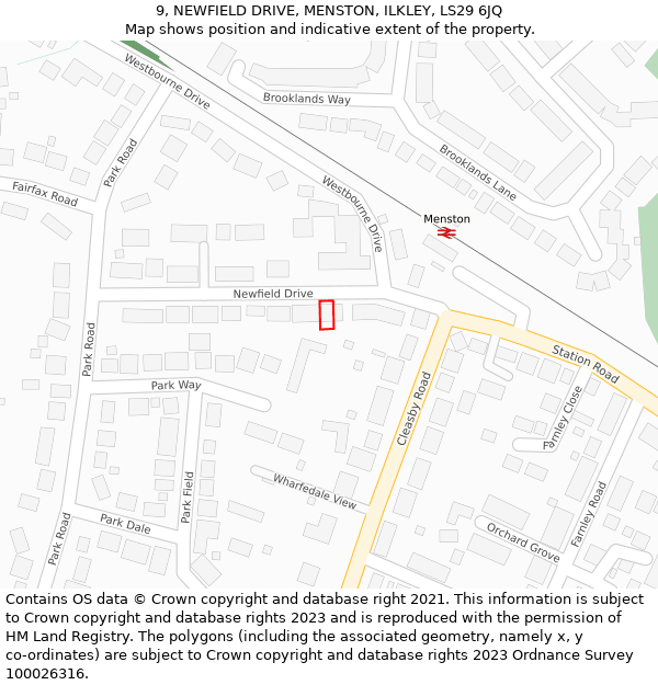 9, NEWFIELD DRIVE, MENSTON, ILKLEY, LS29 6JQ: Location map and indicative extent of plot