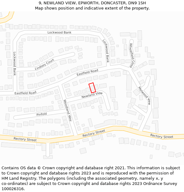 9, NEWLAND VIEW, EPWORTH, DONCASTER, DN9 1SH: Location map and indicative extent of plot