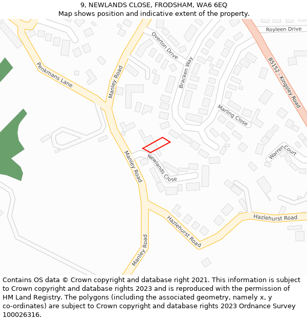 9, NEWLANDS CLOSE, FRODSHAM, WA6 6EQ: Location map and indicative extent of plot