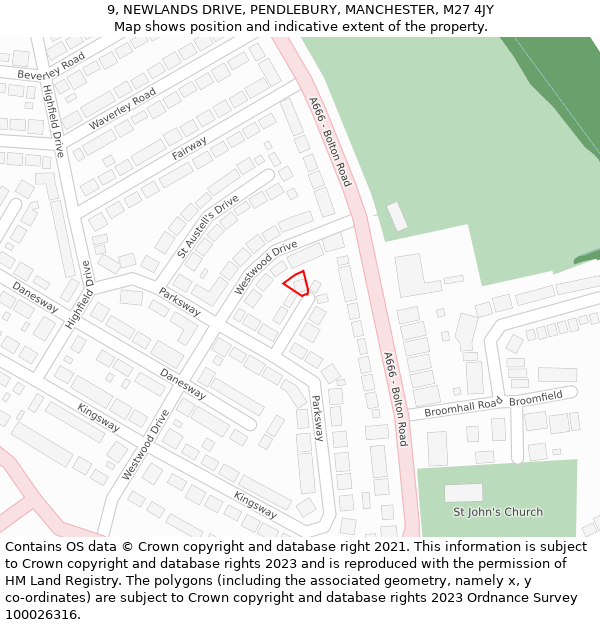9, NEWLANDS DRIVE, PENDLEBURY, MANCHESTER, M27 4JY: Location map and indicative extent of plot