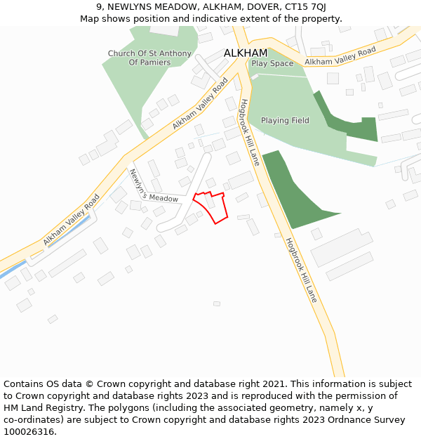 9, NEWLYNS MEADOW, ALKHAM, DOVER, CT15 7QJ: Location map and indicative extent of plot