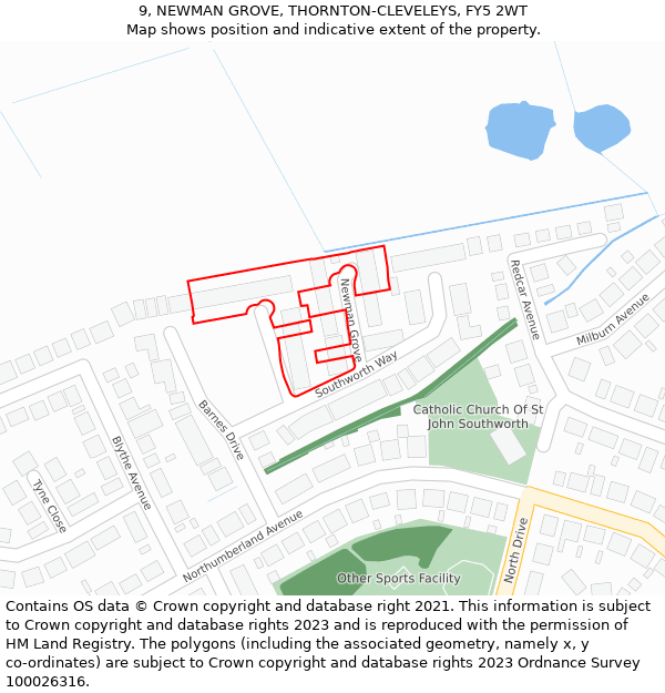 9, NEWMAN GROVE, THORNTON-CLEVELEYS, FY5 2WT: Location map and indicative extent of plot