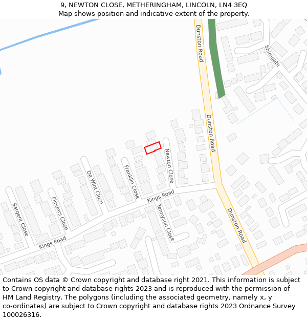 9, NEWTON CLOSE, METHERINGHAM, LINCOLN, LN4 3EQ: Location map and indicative extent of plot