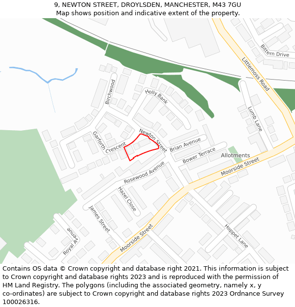 9, NEWTON STREET, DROYLSDEN, MANCHESTER, M43 7GU: Location map and indicative extent of plot