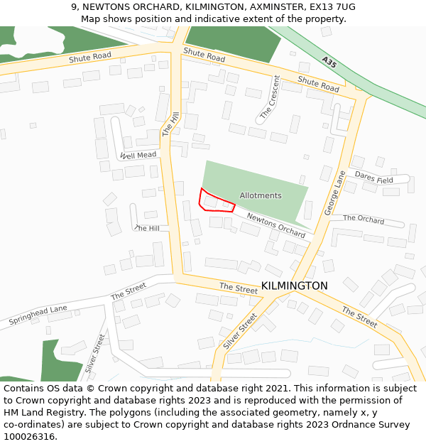 9, NEWTONS ORCHARD, KILMINGTON, AXMINSTER, EX13 7UG: Location map and indicative extent of plot