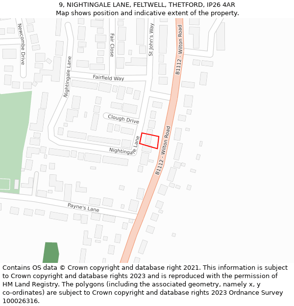 9, NIGHTINGALE LANE, FELTWELL, THETFORD, IP26 4AR: Location map and indicative extent of plot