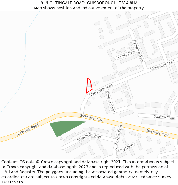 9, NIGHTINGALE ROAD, GUISBOROUGH, TS14 8HA: Location map and indicative extent of plot