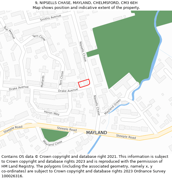 9, NIPSELLS CHASE, MAYLAND, CHELMSFORD, CM3 6EH: Location map and indicative extent of plot