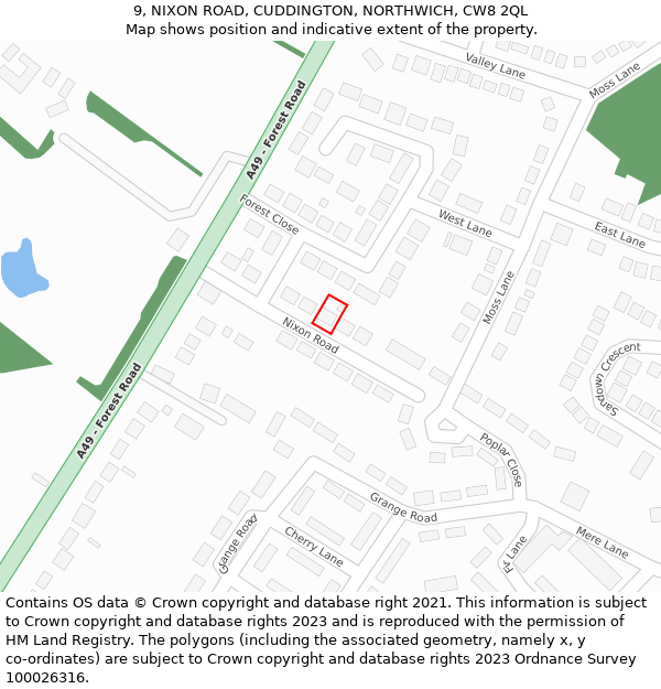 9, NIXON ROAD, CUDDINGTON, NORTHWICH, CW8 2QL: Location map and indicative extent of plot