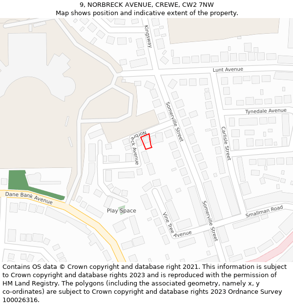 9, NORBRECK AVENUE, CREWE, CW2 7NW: Location map and indicative extent of plot