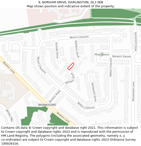 9, NORHAM DRIVE, DARLINGTON, DL3 0EB: Location map and indicative extent of plot