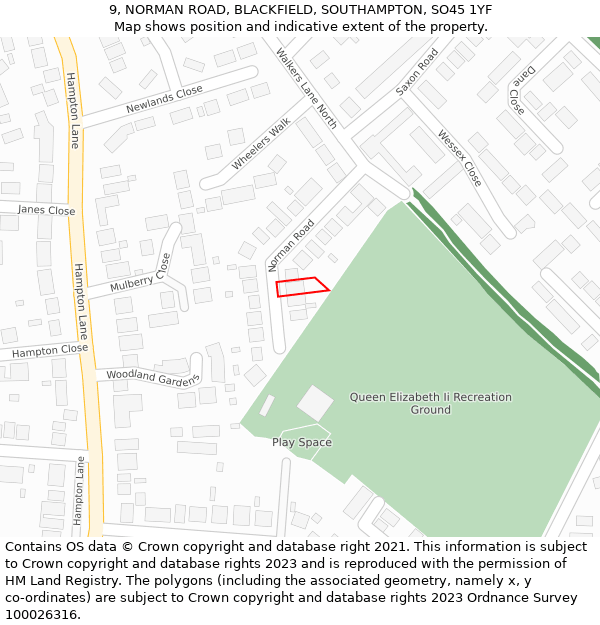 9, NORMAN ROAD, BLACKFIELD, SOUTHAMPTON, SO45 1YF: Location map and indicative extent of plot