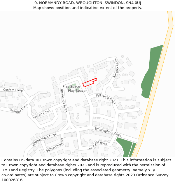 9, NORMANDY ROAD, WROUGHTON, SWINDON, SN4 0UJ: Location map and indicative extent of plot