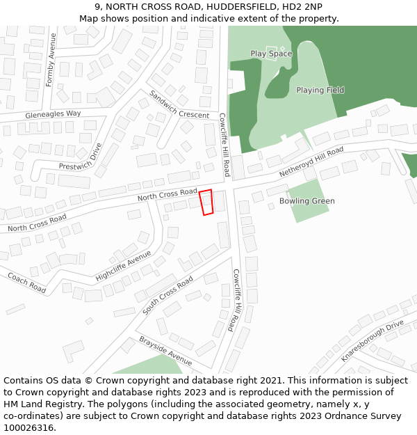 9, NORTH CROSS ROAD, HUDDERSFIELD, HD2 2NP: Location map and indicative extent of plot