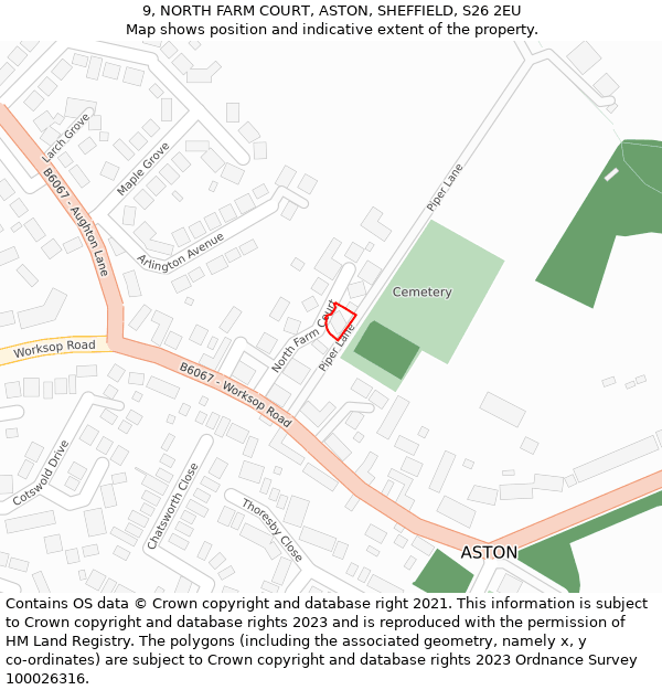 9, NORTH FARM COURT, ASTON, SHEFFIELD, S26 2EU: Location map and indicative extent of plot