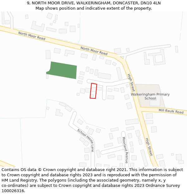 9, NORTH MOOR DRIVE, WALKERINGHAM, DONCASTER, DN10 4LN: Location map and indicative extent of plot